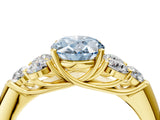 Yellow gold Fancy Blue Oval  Cut Diamond Cluster Ring with Round Accent Stones and Prong Setting on a Classic Band_53