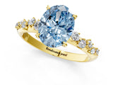 Yellow gold Fancy Blue Oval Cut Diamond Cluster Side Stone Solitaire Ring with Prong Setting_52
