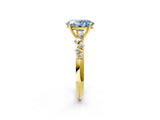 Yellow gold Fancy Blue Oval Cut Diamond Cluster Side Stone Solitaire Ring with Prong Setting_53