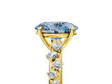 Yellow gold Fancy Blue Oval Cut Diamond Cluster Side Stone Solitaire Ring with Prong Setting_56