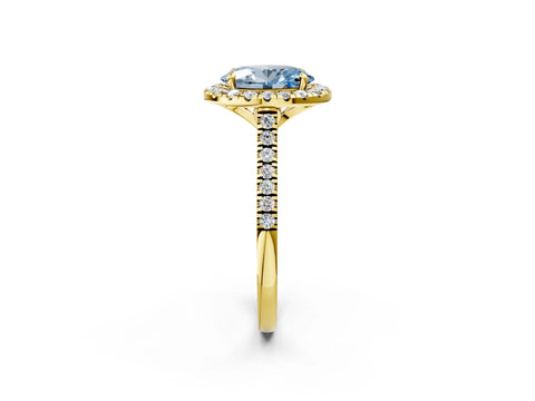 Yellow gold Fancy Blue Oval Cut Diamond Cushion Halo Ring with Pavé Band_2