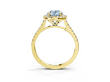 Yellow gold Fancy Blue Oval Cut Diamond Cushion Halo Ring with Pavé Band_3