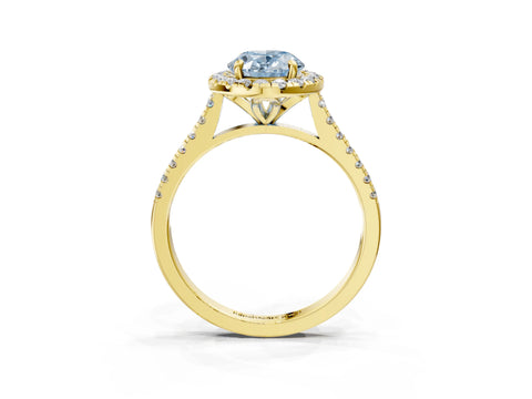 Yellow gold Fancy Blue Oval Cut Diamond Cushion Halo Ring with Pavé Band_3