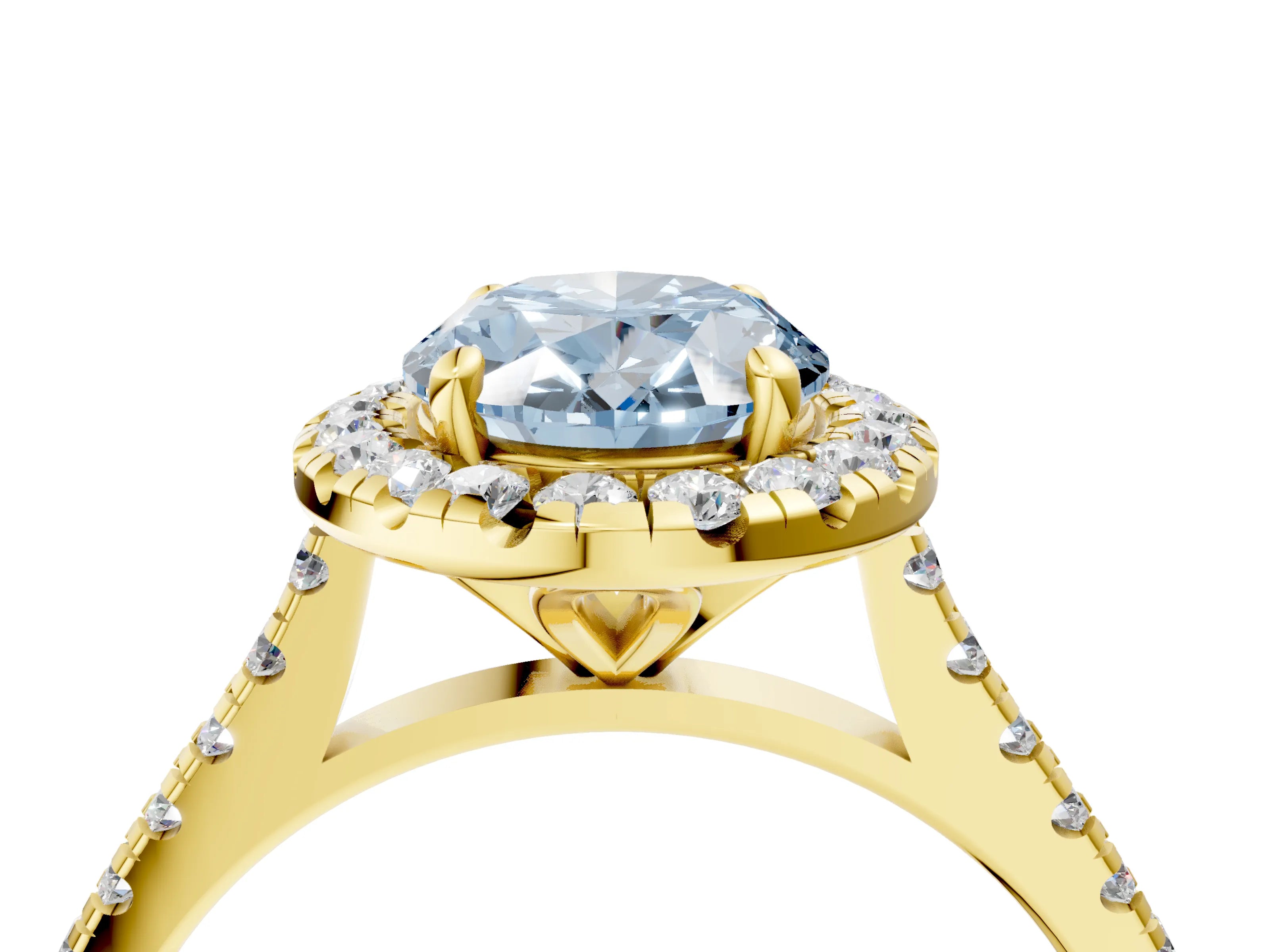 Yellow gold Fancy Blue Oval Cut Diamond Cushion Halo Ring with Pavé Band_4