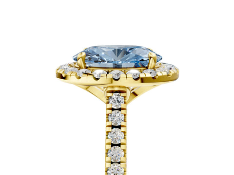 Yellow gold Fancy Blue Oval Cut Diamond Cushion Halo Ring with Pavé Band_5