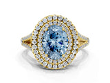 Yellow gold Fancy Blue Oval Cut Diamond Double Halo Ring with Pavé Band and Prong Setting_89