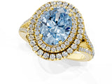 Yellow gold Fancy Blue Oval Cut Diamond Double Halo Ring with Pavé Band and Prong Setting_90
