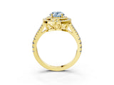 Yellow gold Fancy Blue Oval Cut Diamond Double Halo Ring with Pavé Band and Prong Setting_92