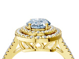 Yellow gold Fancy Blue Oval Cut Diamond Double Halo Ring with Pavé Band and Prong Setting_93