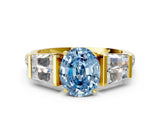 Yellow gold Fancy Blue Oval Cut Diamond Engagement Ring with Baguette Side Stones and Channel Set Band_19