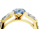 Yellow gold Fancy Blue Oval Cut Diamond Engagement Ring with Baguette Side Stones and Channel Set Band_23