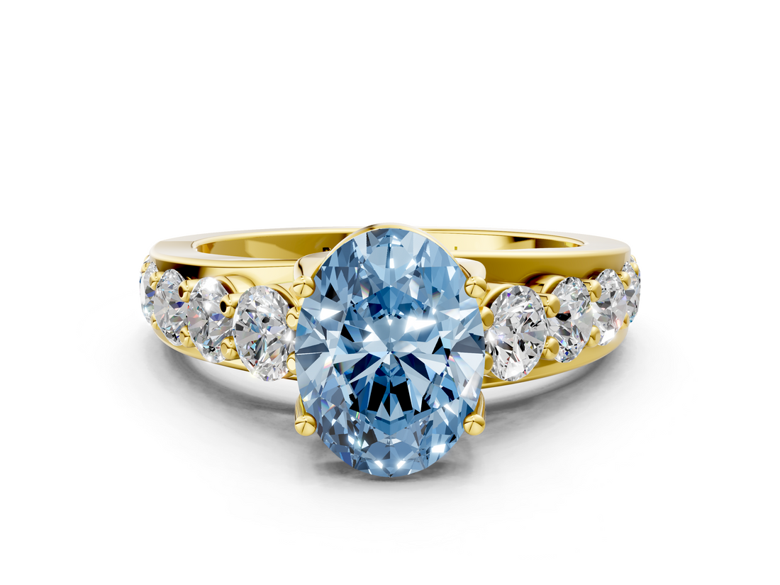 Yellow gold Fancy Blue Oval  Cut Diamond Engagement Ring with Pavé Band and Four-Prong Setting_3