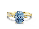 Yellow gold Fancy Blue Oval Cut Diamond Engagement Ring with Side Stone Accents and Four-Prong Setting_12