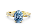 Yellow gold Fancy Blue Oval Cut Diamond Engagement Ring with Side Stone Accents and Four-Prong Setting_60