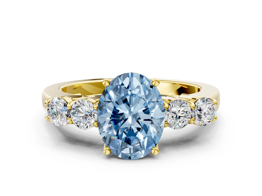 Yellow gold Fancy Blue Oval  Cut Diamond Five-Stone Prong Set White Gold Ring_32