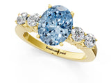Yellow gold Fancy Blue Oval  Cut Diamond Five-Stone Prong Set White Gold Ring_33