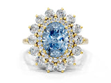 Yellow gold Fancy Blue Oval Cut Diamond Floral Double Halo Engagement Ring with Prong Setting_24