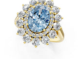 Yellow gold Fancy Blue Oval Cut Diamond Floral Double Halo Engagement Ring with Prong Setting_25