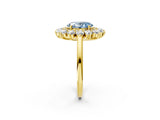 Yellow gold Fancy Blue Oval Cut Diamond Floral Double Halo Engagement Ring with Prong Setting_26