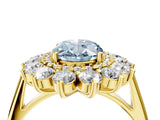 Yellow gold Fancy Blue Oval Cut Diamond Floral Double Halo Engagement Ring with Prong Setting_28