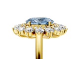 Yellow gold Fancy Blue Oval Cut Diamond Floral Double Halo Engagement Ring with Prong Setting_29