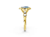 Yellow gold Fancy Blue Oval  Cut Diamond Floral Halo Engagement Ring with Shared Prong Setting 2