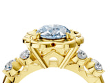 Yellow gold Fancy Blue Oval  Cut Diamond Floral Halo Engagement Ring with Shared Prong Setting 4
