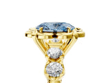 Yellow gold Fancy Blue Oval  Cut Diamond Floral Halo Engagement Ring with Shared Prong Setting 5