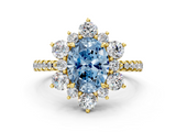 Yellow gold Fancy Blue Oval  Cut Diamond Floral Halo Pave Band with Prong Setting_37