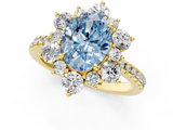 Yellow gold Fancy Blue Oval  Cut Diamond Floral Halo Pave Band with Prong Setting_38