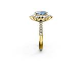 Yellow gold Fancy Blue Oval  Cut Diamond Floral Halo Pave Band with Prong Setting_39
