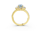 Yellow gold Fancy Blue Oval  Cut Diamond Floral Halo Pave Band with Prong Setting_40