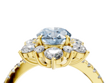 Yellow gold Fancy Blue Oval  Cut Diamond Floral Halo Pave Band with Prong Setting_41