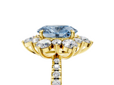 Yellow gold Fancy Blue Oval  Cut Diamond Floral Halo Pave Band with Prong Setting_42