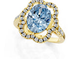 Yellow gold Fancy Blue Oval Cut Diamond Floral Halo Split Shank Prong Setting Ring_1