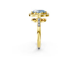 Yellow gold Fancy Blue Oval Cut Diamond Floral Halo Split Shank Prong Setting Ring_2