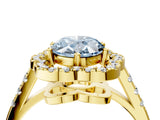 Yellow gold Fancy Blue Oval Cut Diamond Floral Halo Split Shank Prong Setting Ring_4