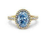 Yellow gold Fancy Blue Oval Cut Diamond Halo Engagement Ring with Pavé Band and Prong Setting_27