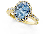Yellow gold Fancy Blue Oval Cut Diamond Halo Engagement Ring with Pavé Band and Prong Setting_28