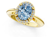 Yellow gold Fancy Blue Oval  Cut Diamond Halo Engagement Ring with Split Shank and Four-Prong Setting_91