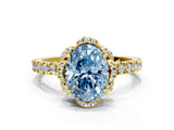 Yellow gold Fancy Blue Oval Cut Diamond Halo Pave Band with Four-Prong Setting_3