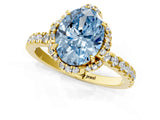 Yellow gold Fancy Blue Oval Cut Diamond Halo Pave Band with Four-Prong Setting_4