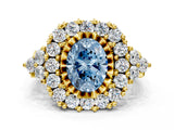 Yellow gold Fancy Blue Oval Cut Diamond Halo Ring with Pavé Band and Four-Prong Setting_40