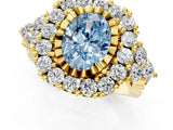 Yellow gold Fancy Blue Oval Cut Diamond Halo Ring with Pavé Band and Four-Prong Setting_41