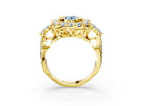 Yellow gold Fancy Blue Oval Cut Diamond Halo Ring with Pavé Band and Four-Prong Setting_43