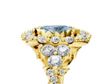 Yellow gold Fancy Blue Oval Cut Diamond Halo Ring with Pavé Band and Four-Prong Setting_45