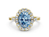 Yellow gold Fancy Blue Oval Cut Diamond Halo Ring with Pear Side Stones and Prong Setting_71