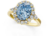 Yellow gold Fancy Blue Oval Cut Diamond Halo Ring with Pear Side Stones and Prong Setting_72