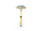 Yellow gold Fancy Blue Oval Cut Diamond Halo Ring with Pear Side Stones and Prong Setting_73