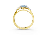 Yellow gold Fancy Blue Oval Cut Diamond Halo Ring with Pear Side Stones and Prong Setting_74